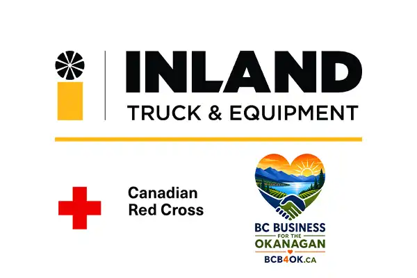 An image that contains the Inland Truck & Equipment logo, Canadian Red Cross logo, and the BC Business for the Okanagan logo.